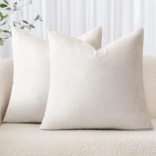 MIULEE Textured Chenille Throw Pillow Covers 18x18 Inch White