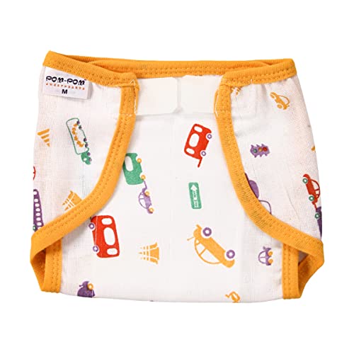 Image of Washable Reusable Printed Welcro Self Fastener Cotton Muslin Nappy, Langot For New Born Baby - (Pack of 10, Traffic Print 3-6 Months)