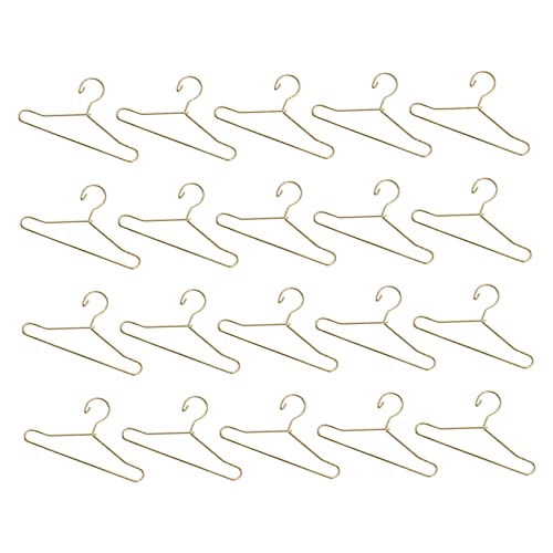 BESTonZON Mini Doll Clothes Hangers 20 Pack Gold Miniature Dress Hangers Sturdy Material for Boys and Girls' Playrooms Doll Collections