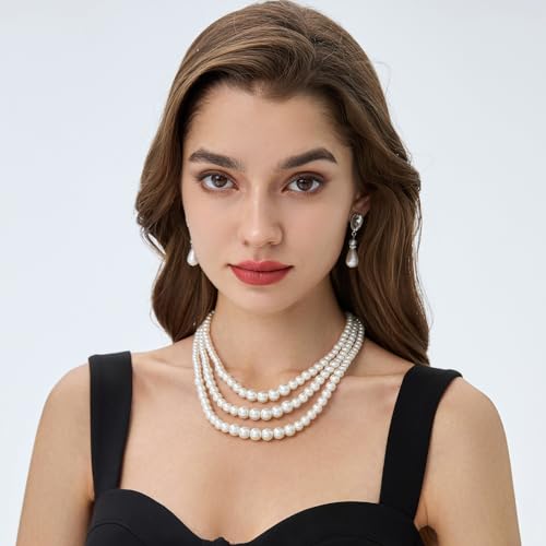 BABEYOND Round Imitation Pearl Necklace Vintage Multi Strands Necklace 20s Flapper Necklace for Party3