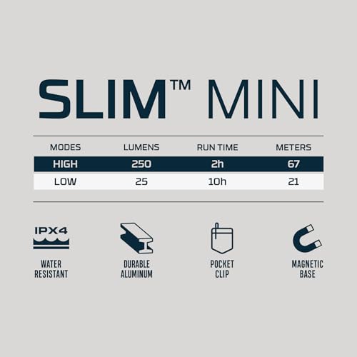 Image of NEBO Slim Mini Pocket Light 2-Pack | Rechargeable, 250 Lumens, 2 Light Modes, Small Flashlight for EDC & Emergencies, Magnetic Base, Lightweight, Water Resistant & Durable, Includes Charging Cable