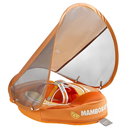HECCEI Baby Swimming Float with Sun Canopy, Mambobaby Non-Inflatable Swimming Ring, Skin-Friendly and Soft Swimming Aid, Swimming Trainer for baby 3-24 Months