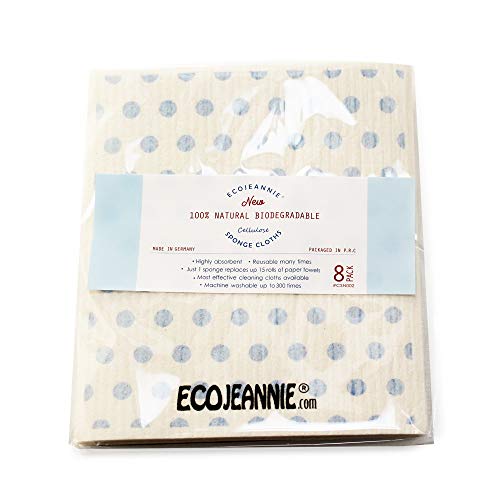 Wholesale Ecojeannie Eco-Friendly German Cleaning Cloth 100% Biodegradable Cellulose Sponge Cloths, Kitchen Cloths, Gmo-Free, Reusable - Made In Germany Packaged In P.r.c. (8 Pack) #TOP2