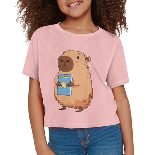 Image of Girls Crop Tees Crew Neck Casual Short Sleeve T Shirts Kids Loose Soft Comfortable Tees Blouses Shirt for Little Girl