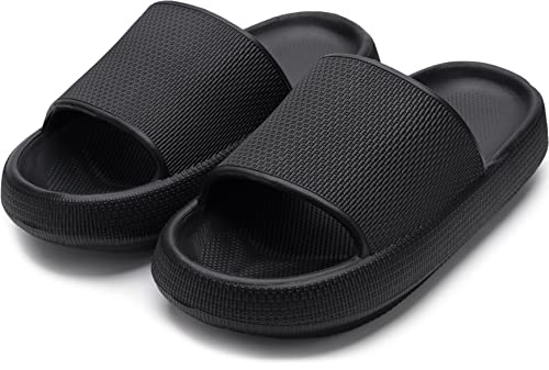 Whitin Pillow Slippers For Women Non Slip Cushioned Thick Sole Slides Size 7.5 8.5 Quick Drying Bathroom Sandals Ladies Open Toe Massage Foam Sandalias Para Mujer Black 39-40 #TOP6