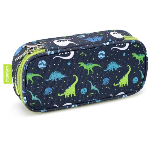 Image of mibasies Boys Pencil Case for Kids, Multi-Slot Pencil Pouch, Galaxy Dinosaur Blue
