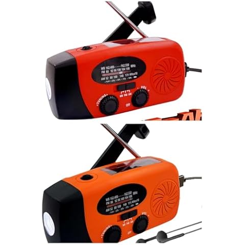 5000mAh Red/Orange Emergency Crank Weather Radio, iRonsnow NOAA/FM/AM Solar Radios, Portable Survival Radio with SOS, Earphone Jack, 1W 4 Modes LED Flashlight, Cell Phone Charger for Camping Hiking Cover