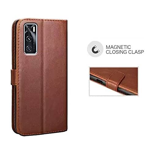 Image of Inside Rubber TPU with Card Pockets Magnetic Closure Protection Compatible with Vivo V20 SE, V2022 (Brown)