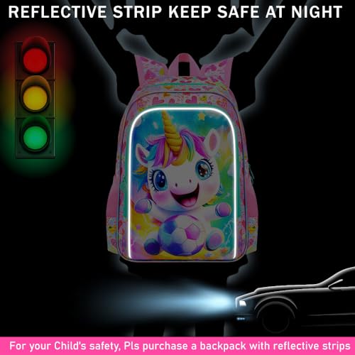 Image of 3Pcs Unicorn Backpack for Girls, 16 inch Soccer School Backpacks Set for Elementary Preschool Kindergarten, Kids Bookbag with Lunch Box(Pink)
