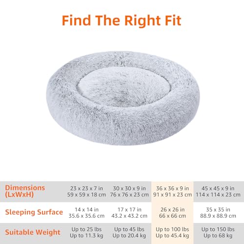 Image of Amazon Basics Washable Donut Pet Bolster Faux Fur Bed with Removable Cover, Anti-Slip Bottom for Dog, Grey, 36 inch x 36 inch