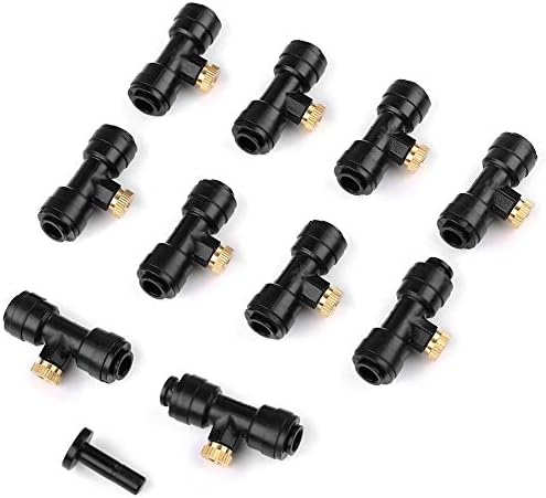 FangYuan Thread Misting Nozzle Tees 1/4" Slip-Lok with Nozzle 10pcs,1pc Plug for Cooling System Black