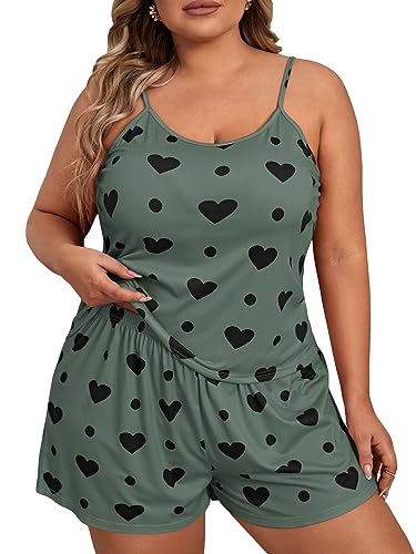 SOLY HUX Women's Plus Size Pajama Set 2 Piece Cute Heart Print Lounge Cami Top and Elastic Waist...