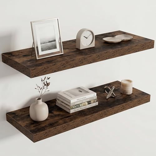Image of Acovy 10 inch Extra Deep Floating Shelves for Wall, 30 inch Long Wood Wall Shelves Set of 2 for Bathroom Bedroom Kitchen Living Room Laundry Room, Modern Floating Shelf for Home Decor