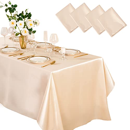 Horbaunal 4 Pack Peach Satin Tablecloth 60 x 102 Inches Rectangle Satin Table Cover Bright Silk Table Cloth Smooth Table Decoration for Wedding Party Banquet by Horbaunal - Used condition - US$23.12