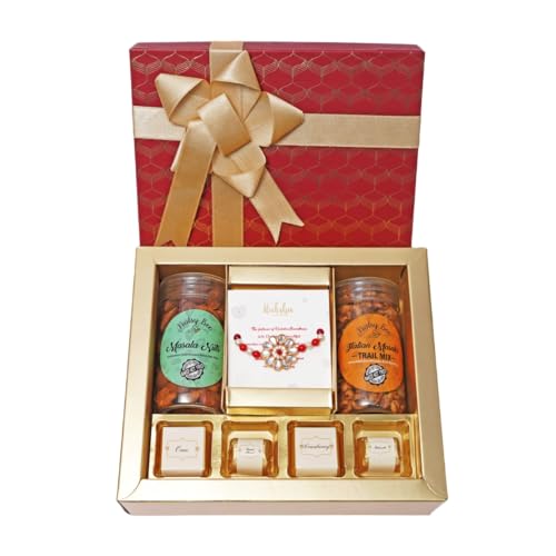 Image of Velvet Fine Chocolates Ribbon of Love Sweets Box | Assorted Chocolates & Kundan Rakhi Combo | Perfect for Rakshabandhan | Pack of 1