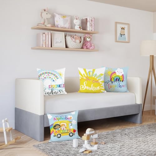 Bonhause BHP0250 Kids Throw Pillow Covers 18 X 18 Inch Rainbow Sun Inspirational Quotes Decorative Pillow Cases Classroom Cushion Covers thumb #2
