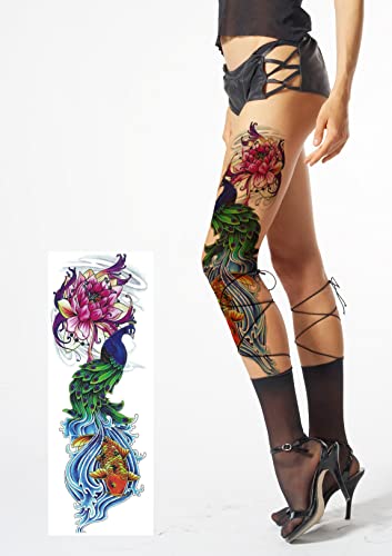Padoun Bright Full Sleeve Temporary Tattoos, 8-Sheet Arm Tattoo Sleeves For Women, Halloween Temporary Tattoos Fish Phoenix Flower Pattern Sleeve Tattoos Temporary Realistic #TOP1