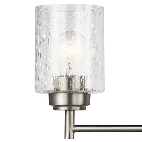 Image of Kichler Winslow 30 inch Vanity Light in Brushed Nickel, 4-Light Transitional Bathroom Light with Clear Seeded Glass. (30 inch W x 9.25 inch H), 45887NI