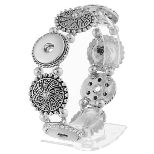 Snap Jewelry Stretch 4 Ginger Charm Bracelet Silver Plated Cuff Fits 4 Custom 18MM 20MM Womens Snap Buttons