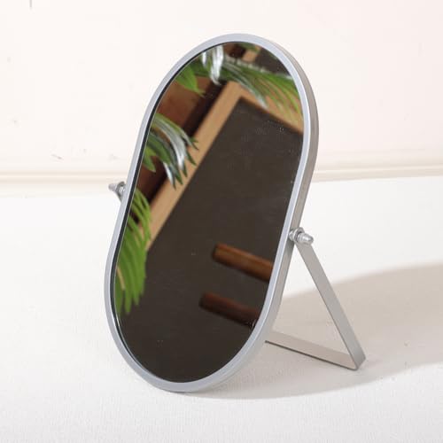 Espejo para maquillaje ovalado de escritorio con base metálica miniatura 2