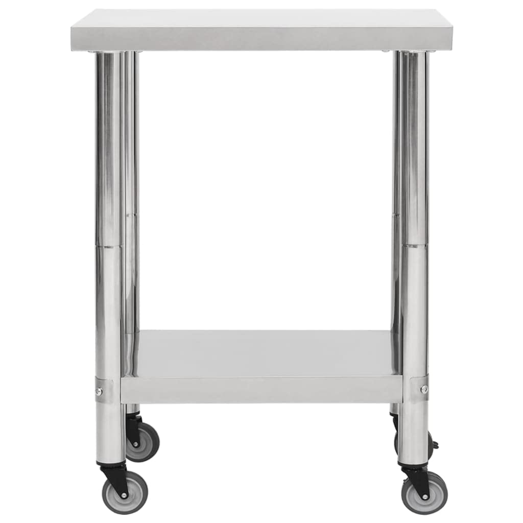 Mesa de trabajo de cocina de acero inoxidable, 80 x 30 x 85 cm, con ruedas y frenos, mesa de trabajo móvil para restaurante, catering, bar y cocina comercial para preparación higiénica y