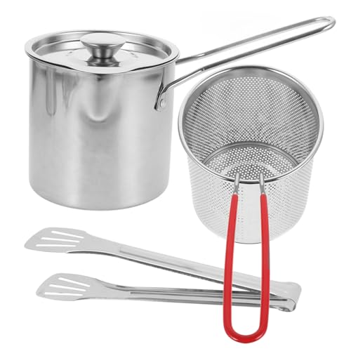 HAKIDZEL 1set Stainless Steel Deep Fryer Pot with Tong Oil Fryer for Tempura and Chips Lightweight Kitchen Cookware Easy to Store for Home Cooking