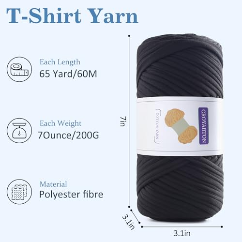 Image of 2 Pack T Shirt Yarn for Crocheting with 1 Crochet Hook, Elastic Tshirt Yarn for Crochet Bag /Baskets /Home Decor, Spaghetti Yarn Thick Knitting Yarn Total Length 130 Yds, Weight 14 Oz (Light Blue)