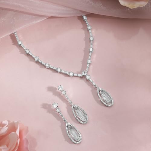 Image of Rubans Necklace Set American Diamond and Zirconia Statement Jewellery Gift for Women & Girls