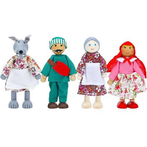 ONEST 4 Pieces Wooden Dollhouse Family Set Mini People Figures Sets Dollhouse Dolls Wooden Doll Family Pretend Play Figures Accessories for Pretend Doll House