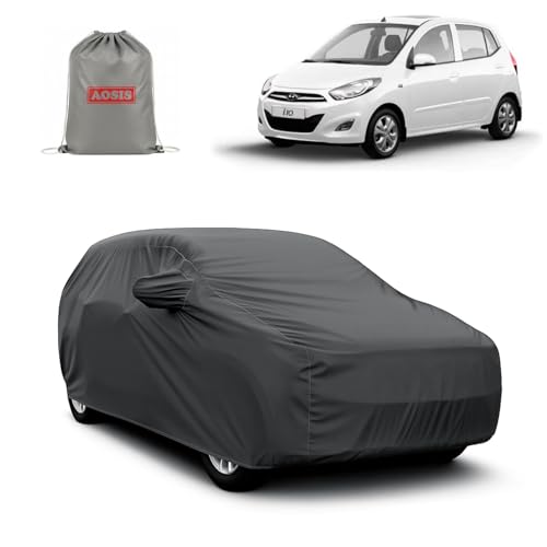 Image of AOSIS 'Waterproof' Car Cover Compatible with Hyundai i10 1st Gen 300 GSM Uly Coated Thick Fabric 4X4, Adjustable Belt Buckle, Elastic Grip
