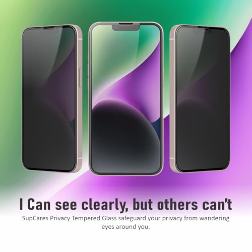 Image of SupCares Privacy Tempered Glass for iPhone 13 Pro Max and iPhone 14 Plus (6.7 Inch) With Installation Kit | Military-Grade Gorilla Screen Protector | Edge to Edge Coverage | Black