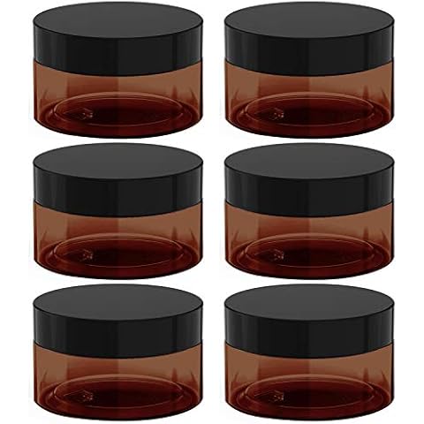 BallHull 8 oz Amber Plastic Cosmetic Jars with Black Lid, 6 Pcs Cover