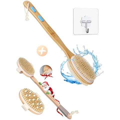 POPCHOSE Body Scrubber and Back Scrubber for Shower with Long Wooden Handle Cover