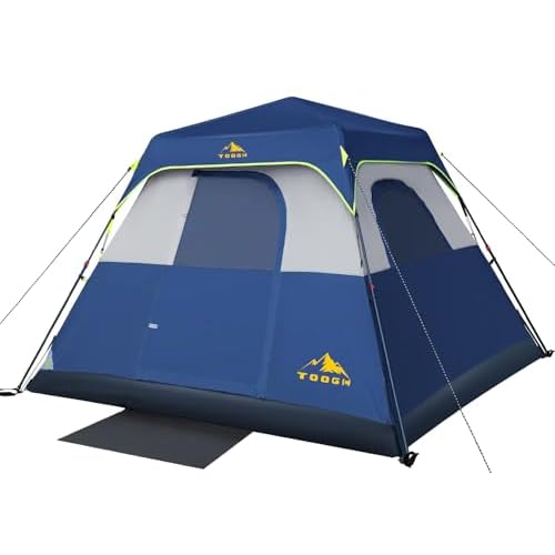 Toogh Camping Tent with Instant Setup, 4 Person Weatherproof Tent Easy Quick Set Up in 60 Seconds with Rainfly Backpack Tent for Family Camping & Hiking, Upgraded Ventilation， Center Height 67-inch