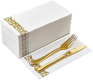 Disposable Hand Towels Decorative Bathroom Paper Napkins,Linen-Feel Guest Towels for Kitchen,Parties, Weddings, Anniversary, Dinners or Events,30 x 43cm, Pack of 50(Gold)