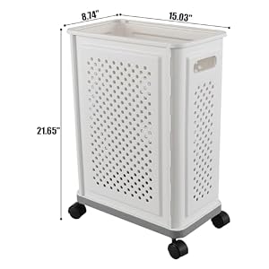 35 L Slim Plastic Laundry Baskets with Wheels, White Rolling Laundry Hamper, 4 Pack 35 L Slim Plastic Laundry Baskets with Wheels White Rolling Laundry Hamper 4 Pack