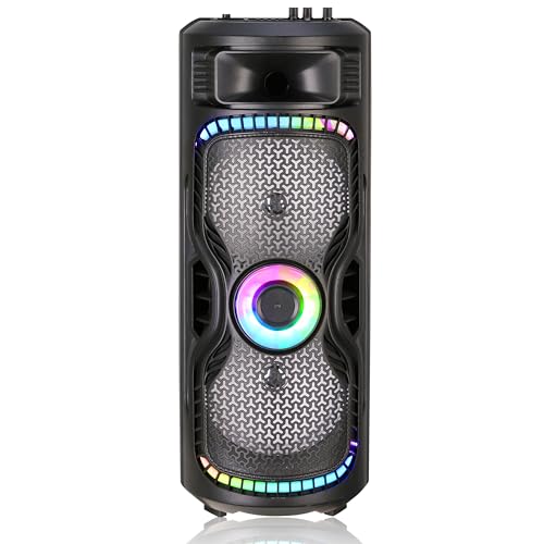 TOPTECH BRAZE-8 Dual 8''Woofer Rechargeable Party Portable Speaker with Multi-Color Disco Lights on Grill,10 Meters (33ft) Bluetooth Distance,of Blazing Powerful Sound