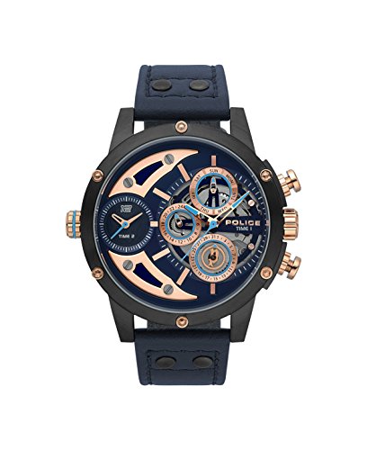 Police Reloj Multiesfera para Hombre de Cuarzo con Correa en Cuero PL.15406JSU/03