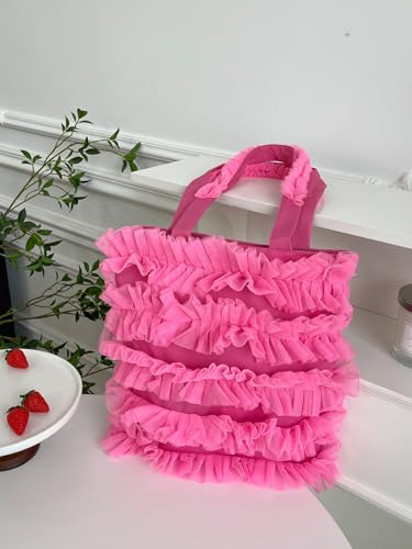 Verdusa Women’s Y2K Ruffle Trim Square Tote Bags Double Handle Shoulder Handbags3