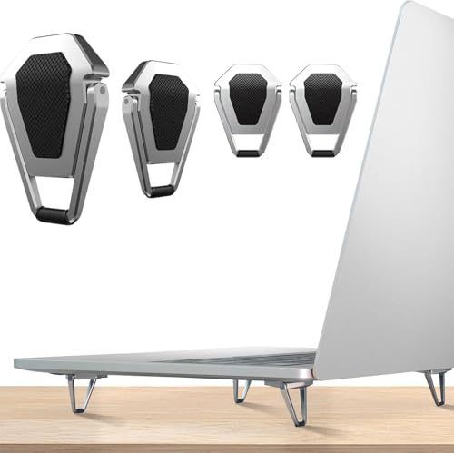 Image of EDNITA Mini Laptop Stand for Desk | Portable Metal PC Desk Stand, Aluminium Cooling Pad Mini Clip Compatible with MacBook Apple Laptop, Lenovo, Dell, Hp, Acer & Other Laptops Set of 2 - Pack of 4