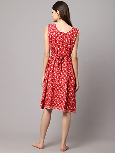 Image of Shararat Women's Cotton Printed Short Sleeveless Nighty /Night Dress|| Featured in Shark Tank India ||