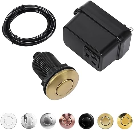 Garbage Disposal Switch, Cordless Air On Off Kit for Food Waste Disposer, Brushed Gold, SHORT 2.5" Sink Top Push Button by CLEESINK