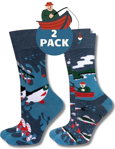 soxo Pescador Calcetines Hombre Divertidos Regalos Para Hombre Algodon Originales Regalo Pez 40-45 Fisherman 2 Pares