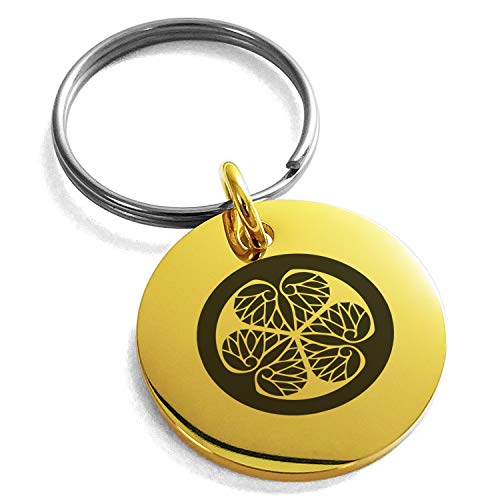 Stainless Steel Tokugawa Samurai Crest Symbol Small Medallion Circle Charm Keychain Keyring