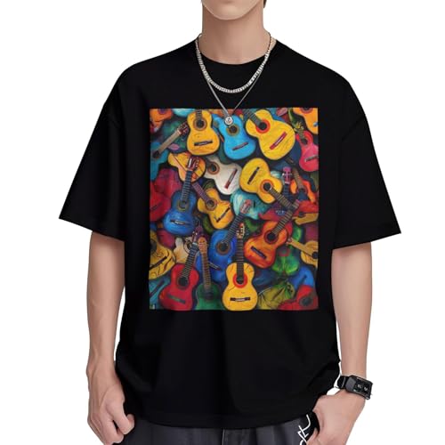 T-shirt guitare colorée en coton pour femme coupe ample