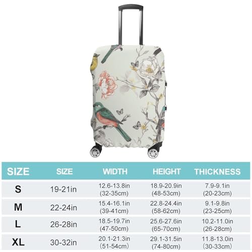 Birds And Flower Luggage Cover, Washable Elastic Suitcase Cover Protector Fit 18-32 Inch Luggage2