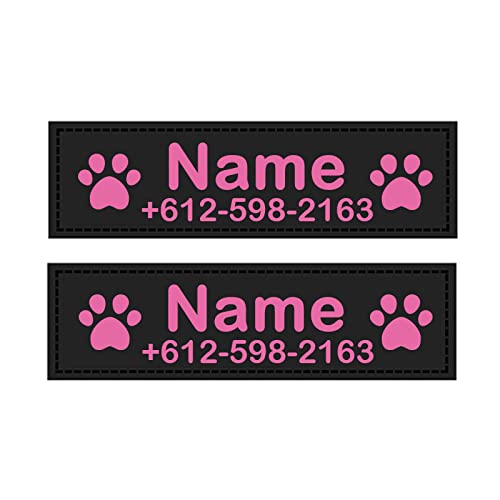 2 個犬ハーネスパーソナライズラベルカスタム K9 犬ハーネス首輪反射ラベル小型大型犬ペットハーネス犬アクセサリー,ピンクB,11X3cm(4.3x1.2インチ)
