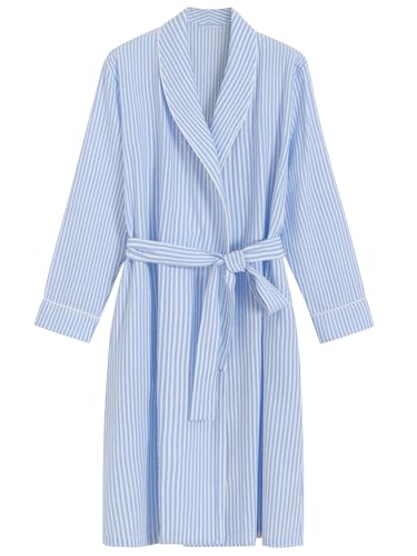 Latuza Women's Petite Robe Seersucker Cotton Bathrobe Petite Length 2XP Blue Stripe