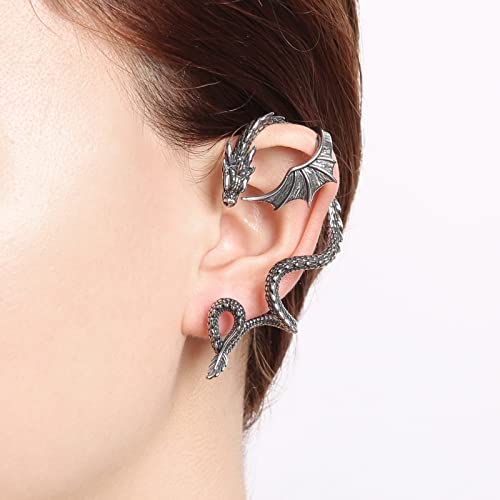 Hzman Stainless Steel Dragon Earrings Retro Punk Gothic Dragon Cuff Earring Wrap Clip On Earring For Men Boys Gift (Right Earring) #TOP1