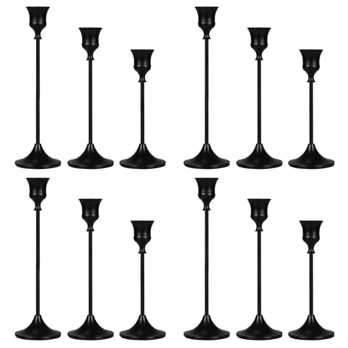 Candlestick Holders Black, 12 Packs Taper Candle Holder for Candlesticks
